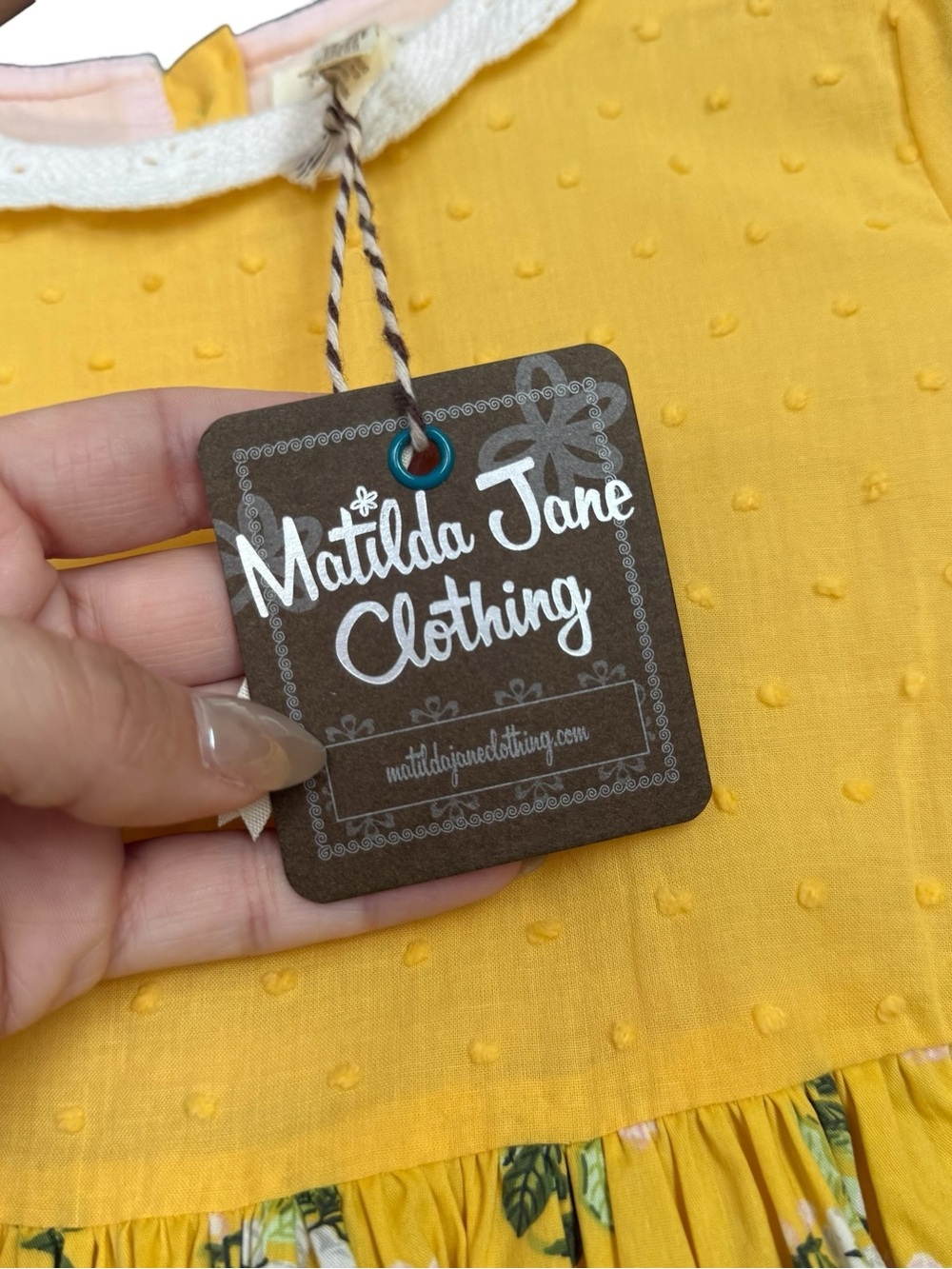 Matilda Jane NWT Yellow Floral Lace-Trim Tiered Girls' Dress with Button Back - Picture 4 of 15